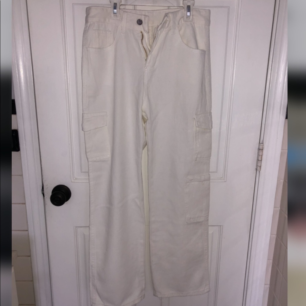 White High Rise Cargo Jeans